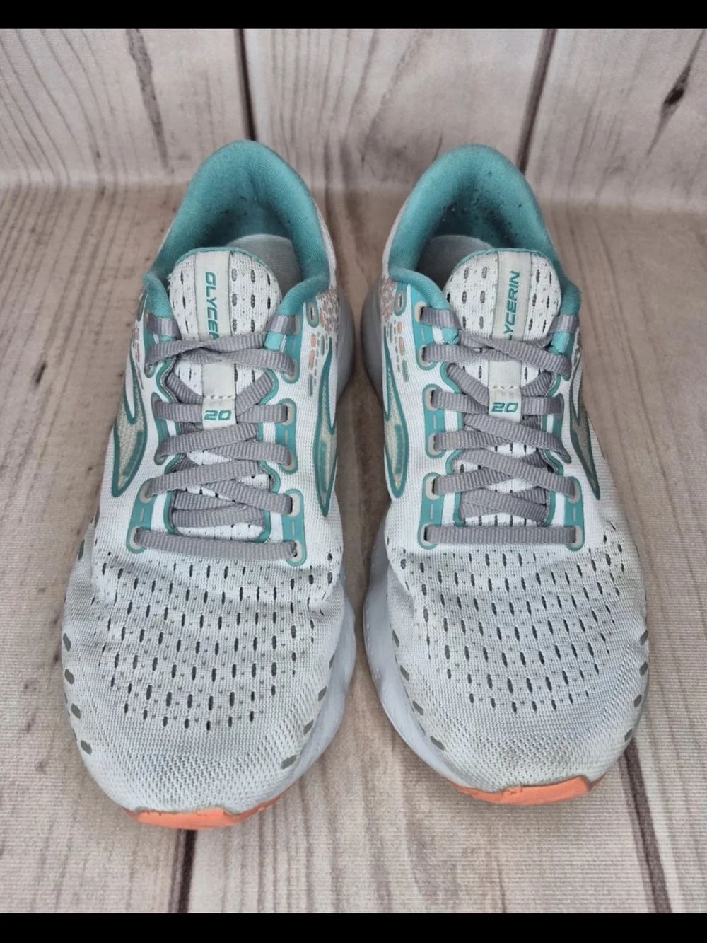 Brooks Glycerin 20 Women's Size 9D Wide Running Shoes Oyster/Latigo Bay/Coral